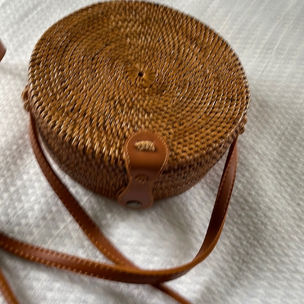 Round Rattan Straw Handbag Purse